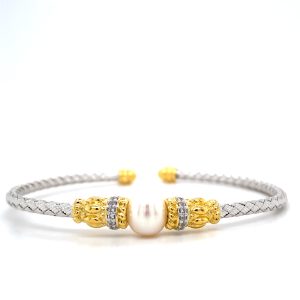 Sterling Silver Two Tone Pearl Cuff Bracelet