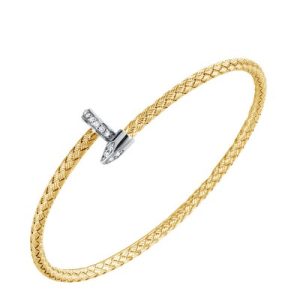 Sterling Silver Yellow Gold Plated Cubic Zirconia Nail Cuff Bracelet