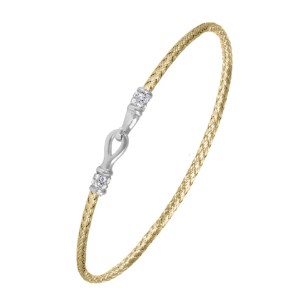 Sterling Silver Yellow Gold Plated Cubic Zirconia Latch Bangle Bracelet