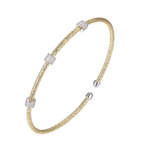 Sterling Silver Yellow Gold Plated Cubic Zirconia Station Cuff