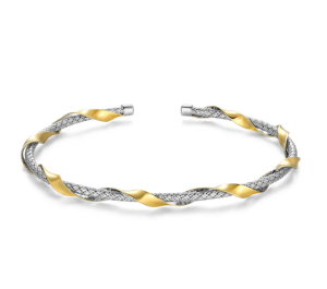 Sterling Silver and Yellow Gold Plated Twist Cuff Bracelet