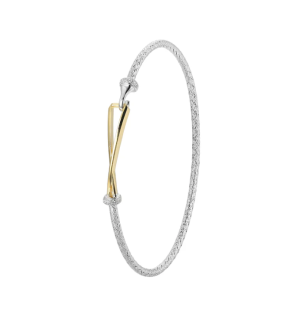 Sterling Silver and Yellow Gold Plated Cubic Zirconia Hook Latch Cuff Bracelet