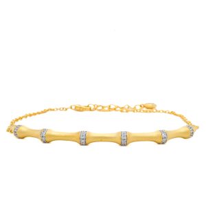 Sterling Silver 18k Yellow Gold Plated Cubic Zirconia Bamboo Bracelet