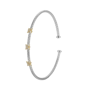 Sterling Silver Cubic Zirconia Flower Station Cuff Bracelet