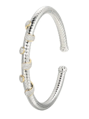 Sterling Silver Two Tone Cubic Zirconia Wrap Cuff Bracelet