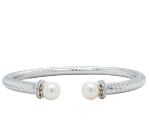 Sterling Silver Pearl and Cubic Zirconia Cuff Bracelet