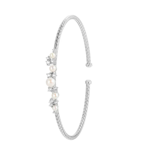 Sterling Silver Cubic Zirconia and Pearl Cuff Bracelet