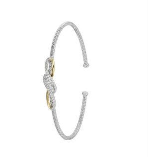 Sterling Silver and Yellow Gold Plated Cubic Zirconia Swirl Cuff Bracelet
