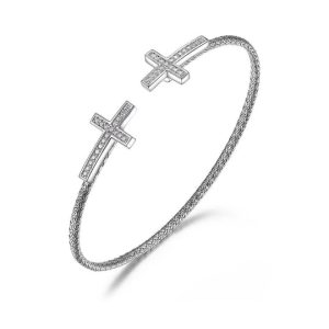 Sterling Silver Rhodium Plated Cubic Zirconia Cross Cuff