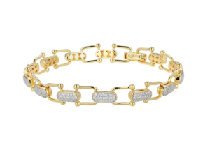 Sterling Silver Yellow Gold Plated Cubic Zirconia Link Bracelet