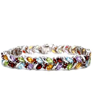 Sterling Silver Multi-Colored Semi-Precious Gemstone Bracelet
