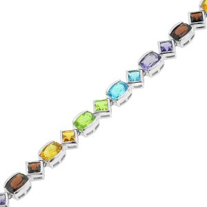 Sterling Silver Multi-Gemstone Geometric Bracelet