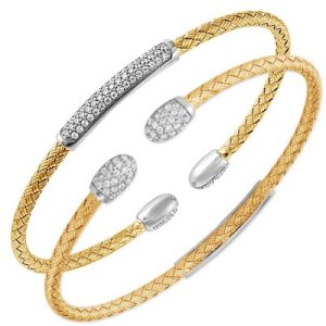 Sterling Silver Yellow Gold Plated Cubic Zirconia Reversible Cuff Bracelet