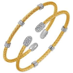Sterling Silver Yellow Gold Plated Reversible Cubic Zirconia Cuff Bracelet
