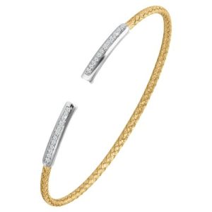 Sterling Silver Yellow Gold Plated Cubic Zirconia Bar Cuff