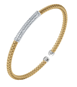 Sterling Silver Yellow Gold Plated Cubic Zirconia Bar Cuff Bracelet