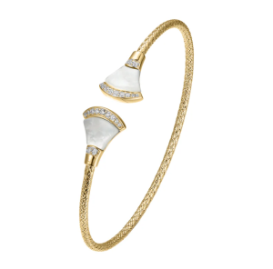 Sterling Silver Yellow Gold Plated Mother of Pearl Fan Cuff Bracelet