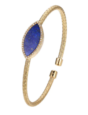 Sterling Silver Yellow Gold Plated Lapis and Cubic Zirconia Cuff Bracelet