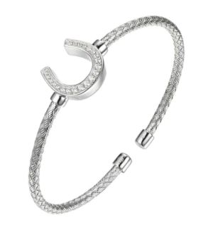Sterling Silver Rhodium Plated Cubic Zirconia Horseshoe Cuff