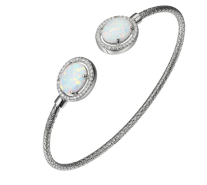 Sterling Silver Rhodium Plated Synthetic Opal Cuff Bracelet
