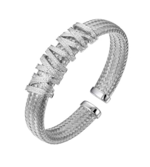 Sterling Silver Rhodium Plated Cubic Zirconia Cuff Bracelet