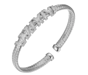 Sterling Silver Cubic Zirconia Wrapped Cuff Bracelet