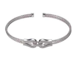 Sterling Silver Cubic Zirconia Interlocked Cuff Bracelet