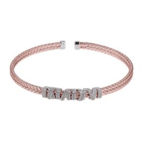 Sterling Silver Rose Gold Plated Cubic Zirconia Cuff Bracelet