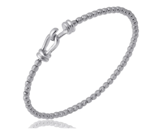 Sterling Silver Diamond-Cut Bead Bangle Bracelet