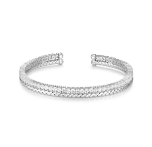 Sterling Silver Cubic Zirconia Double Layer Cuff Bracelet