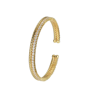 Sterling Silver Yellow Gold Plated Cubic Zirconia Double Layer Cuff Bracelet