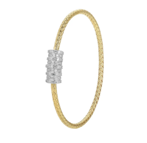 Sterling Silver Yellow Gold Plated Cubic Zirconia Magnetic Bangle Bracelet