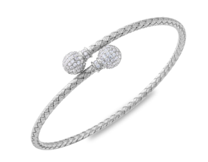 Sterling Silver Cubic Zirconia Ball Bypass Cuff Bracelet