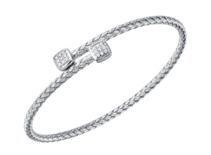 Sterling Silver Cubic Zirconia Square Bypass Cuff Bracelet