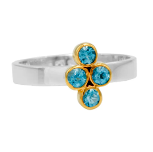 Sterling Silver and 22k Yellow Gold Vermeil Blue Topaz Cluster Ring
