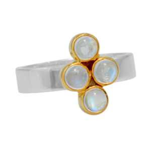 Sterling Silver and 22k Yellow Gold Vermeil Moonstone Cluster Ring