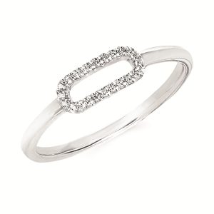 Sterling Silver Diamond Open Rectangle Ring