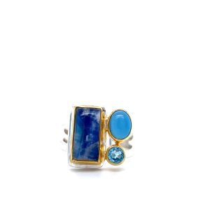 Sterling Silver and 22k Yellow Gold Vermeil Multi-Stone Ring