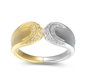 Sterling Silver and Yellow Gold Plated Lab Grown White Sapphire Ring