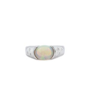 Sterling Silver Opal and Lab Grown Diamond Ring