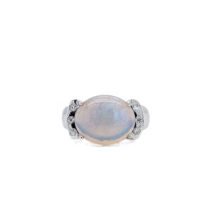 Sterling Silver Opal and Lab Grown Diamond Ring