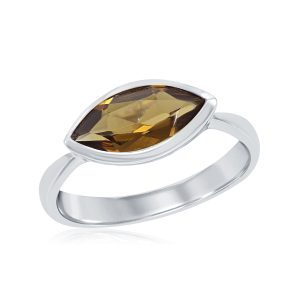 Sterling Silver Smoky Quartz Marquise Bezel Ring