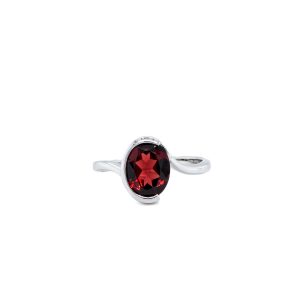 Sterling Silver Garnet Half-Bezel Bypass Ring
