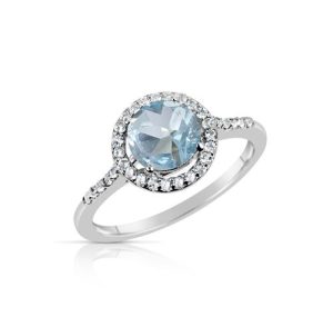 Sterling Silver Blue and White Topaz Halo Ring
