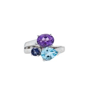 Sterling Silver Amethyst, Blue Topaz, and Iolite Ring