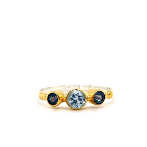 Sterling Silver and 22k Yellow Gold Vermeil Blue Topaz Ring