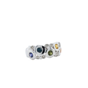 Sterling Silver Multi-Colored Sapphire and Diamond Ring