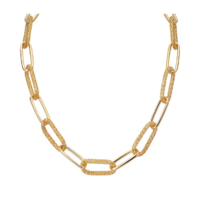 Sterling Silver Yellow Gold Plated Chunky Paperclip Mesh Necklace