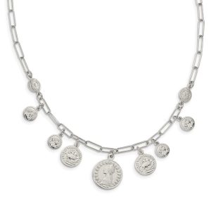 Sterling Silver Paperclip Coin Dangle Necklace