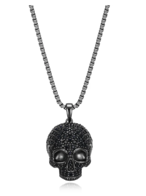 Sterling Silver Gunmetal Black Sapphire Skull Pendant